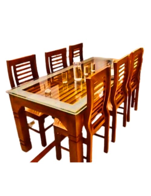 Mahogany Wooden Full Set Dining Table 6 Chair