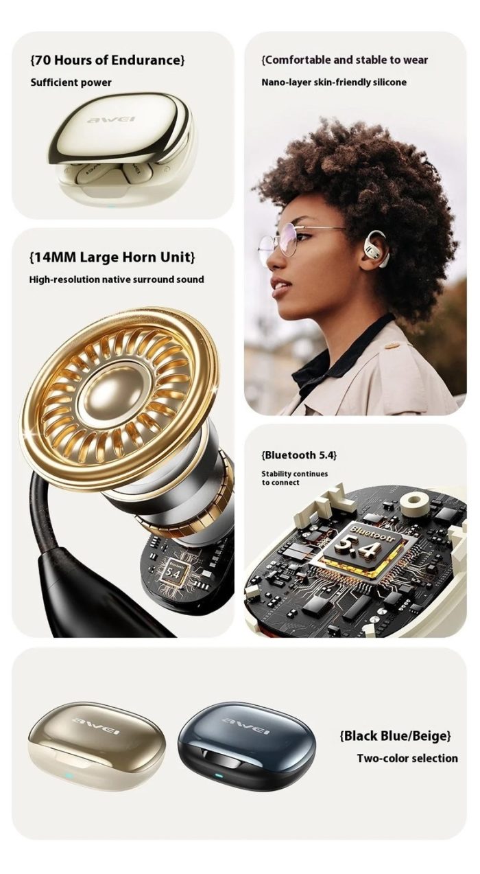 AWEI TZ12 Air Conduction OWS Ear-hook Bluetooth Earphone