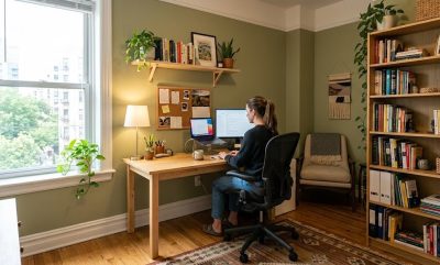 How to Choose the Best Ergonomic Chair for Small Spaces: A Practical Guide Best Ergonomic Chair in a small modern home office with floating shelf and minimal desk setup — Echoshopbd workspace collection