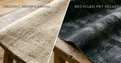 Best Eco-Friendly Upholstery Fabrics for Pets: A Complete Guide | Echoshopbd Close-up texture comparison of organic hemp canvas versus recycled PET velvet upholstery swatches: Eco-Friendly Upholstery Fabrics for Pets